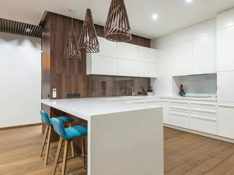 Stylish hardwood flooring in a modern Leduc AB kitchen